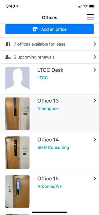 Screenshot of Jellyswitch app - List of offices