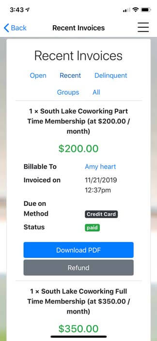 Screenshot of Jellyswitch app - Recent invoices