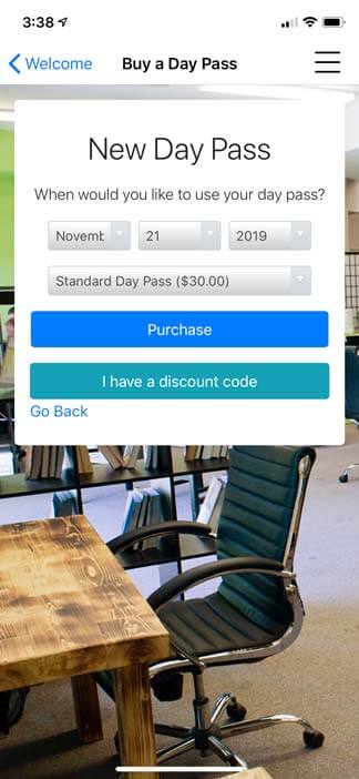 Screenshot of Jellyswitch app - Buy a day pass