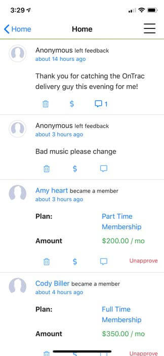 Screenshot of Jellyswitch app - Member activity