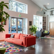 The lobby of Cowork Tahoe in South Lake Tahoe, California